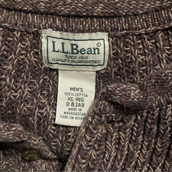 Vintage LL Bean Brown Knit Cotton Button Neck Heavy Sweater - Picture 5 of 5